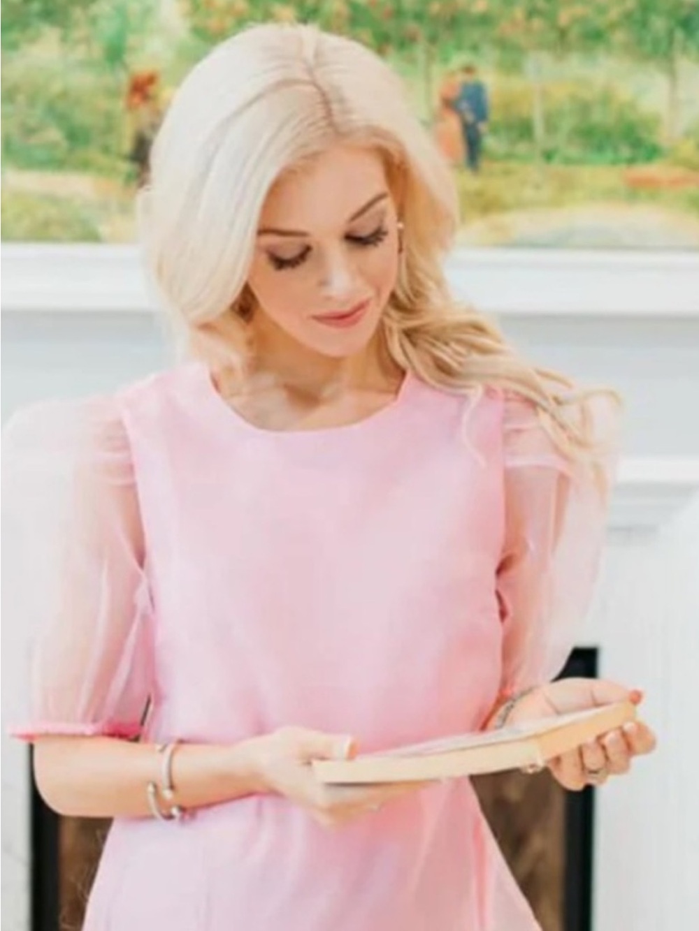 💕NWT Hyacinth House Tulle Sleeve Light Pink Top